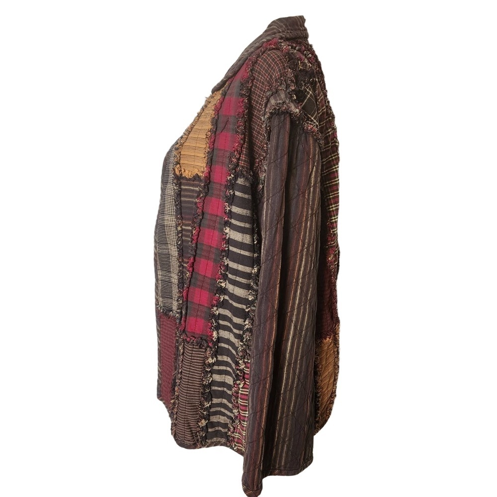 Vintage Patchwork Jacket Collarless Plaid Reversi… - image 8